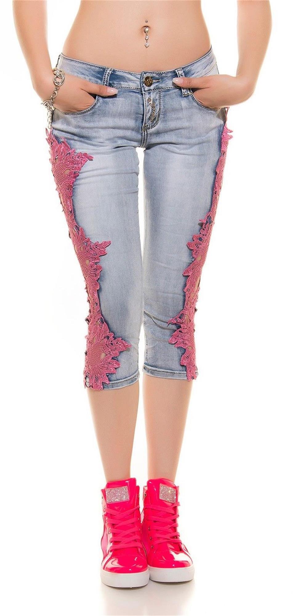 SZ60124-3 Женские лоскутные кружевные джинсы с цветочным рисунком, повседневные джинсовые брюки-карандаш